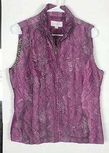 Erin London (Size 8) Purple-Pink Crinkle Metallic Vest, Animal Print Lining - Picture 1 of 6