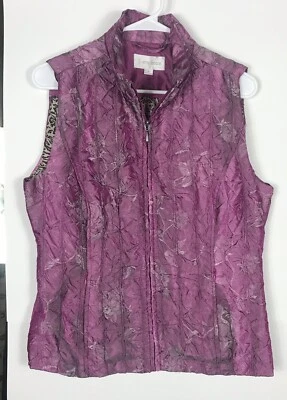 Chaleco metálico arrugado púrpura-rosa Erin London (talla 8), forro con estampado animal Foto 1 de 4