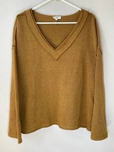 Entro Pullover Damen groß gelb weite Ärmel Oversize lässig Oberteil roher Saum - Bild 1 von 6