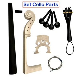Set 4/4 Cello Accessories Kits Neck Fingerboard Bridge String Peg Tailpiece - Picture 1 of 3