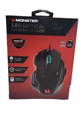 Monster LED Optical Video Gaming Mouse Black, Adjustable 3200DPI, Color Changing - Image 1 of 2