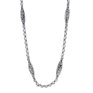 Konstantino Scrolling Flower Station Necklace 38" - Sterling Silver 925 Garnet - Picture 1 of 8