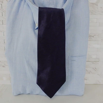 Corbata Azul Oscuro Cuello Sólida Hombres Diseñador de Seda Tejido Vestido Traje Fiesta GEOFFREY BEE Foto 1 de 4