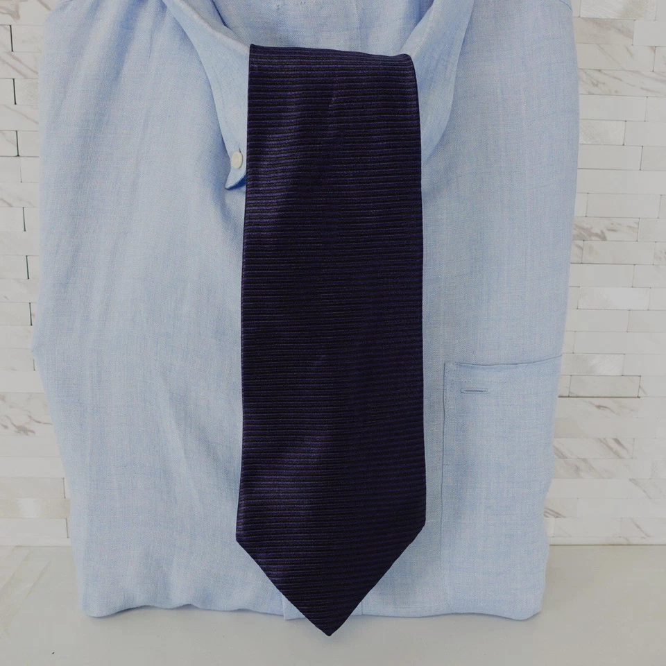 Corbata Azul Oscuro Cuello Sólida Hombres Diseñador de Seda Tejido Vestido Traje Fiesta GEOFFREY BEE Foto 1 de 4