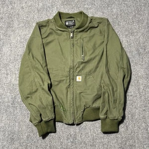 Carhartt Bomber Jacket Woman’s XS Relaxed Fit Full Zip Stained Green - Picture 1 of 11