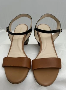 Cole Haan Grand Strappy Camel/Navy Suede Sandal Platform Fabric Heel Size 8B - Picture 1 of 7