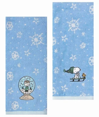 Toallas de Mano Azul Snoopy Trineo Charlie Marrón, 2 Piezas, Copos de Nieve Navidad Invierno Foto 1 de 4