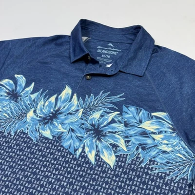 Camisa Polo Tommy Bahama Para Hombres XL Azul IslandZone UPF 30 Floral Hawaiano Golf Foto 1 de 4