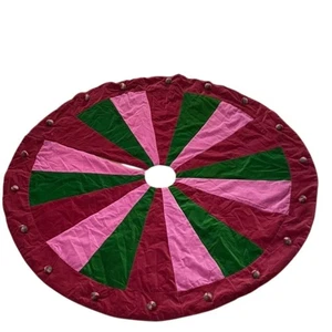 Velvet Round Christmas Tree Skirt Pink Red Green Whimsical 53" - Picture 1 of 8
