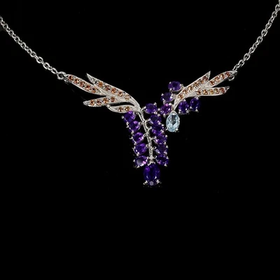 Collar de plata de ley 925 amatista ovalada 7x5 mm zafiro piedras preciosas joyería 18 pulgadas Foto 1 de 4