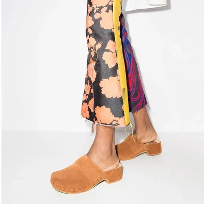 Chloe Y2K Joy Suede Boho Mule Clogs Open Back Studded Detail Ochre Size 36W - Image 1 of 4