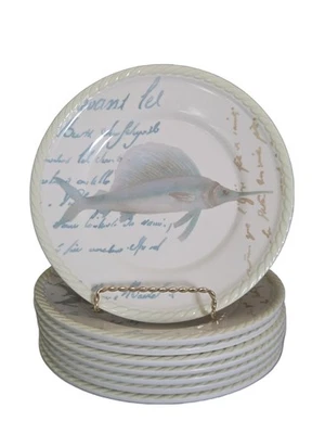 Set of 8 Melamine Nautical Swordfish Pattern Salad Luncheon Plates 8.5 in. - Image 1 of 4