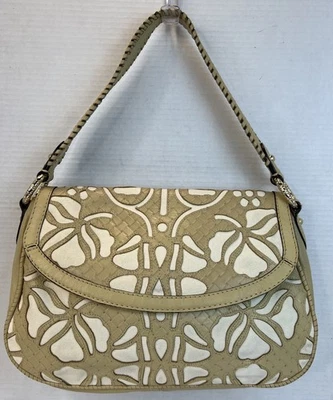 Bolso de Hombro Antonio Melani Cuero Floral Recortado Lona Base Bronceado/Crema Foto 1 de 4