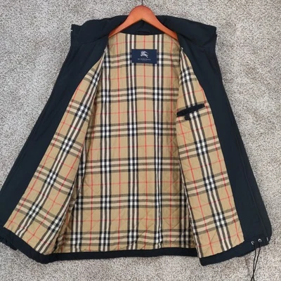 Chaqueta Abrigo Burberry London Para Hombre Mediana Cuadros Nova Negra Poliéster Algodón Forrada Foto 1 de 4