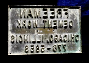 FREEMAN CEMENT WORKS~CHICAGO, IL~VINTAGE WERBUNG BRONZE BETON NAME STEMPEL - Bild 1 von 5