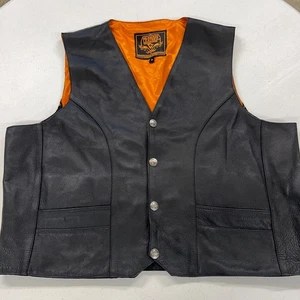 Chaleco de equitación Milwaukee para hombre 54 negro de cuero premium forrado en naranja cuello en V 3X - Imagen 1 de 11