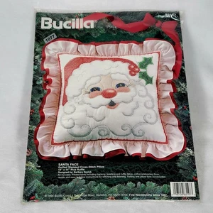 Bucilla Vintage Weihnachten Santa Gesicht gesteppt gestempelt Kreuzstich 14" Kissen Kit 1994 - Bild 1 von 3