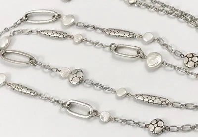 Collar Estación Larga Brighton Guijarro Perla Chapado en Plata 44 Pulgadas. #634 Foto 1 de 4