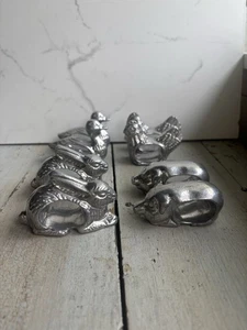 VTG 6pc Wilton Armetale Pewter Farm Animal Napkin Rings Pig Duck Bunny Chicken - Picture 1 of 9