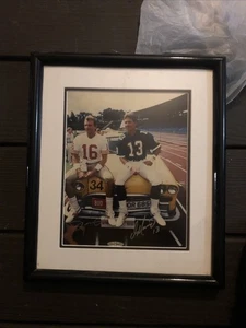 Foto autografiada por Dan Marino & Joe Montana de 8x10 de los 49ers Dolphins cubierta superior - Imagen 1 de 11