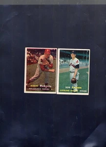 VINTAGE 1957 TOPPS (2) HOF BOB LEMON & ROBIN ROBERTS  Baseball Card Lot EX  NICE - Picture 1 of 2