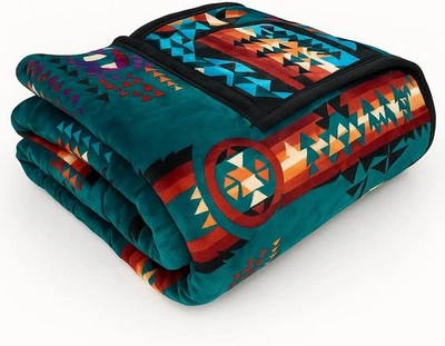 Manta polar hilo sagrado 79"x95" suroeste, reversible mexicana, vibrante  Foto 1 de 4