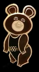 Olympic Pin Badge~Moscow~1980~Russian~Misha~Bear~gold tone outline~black suit - Picture 1 of 2