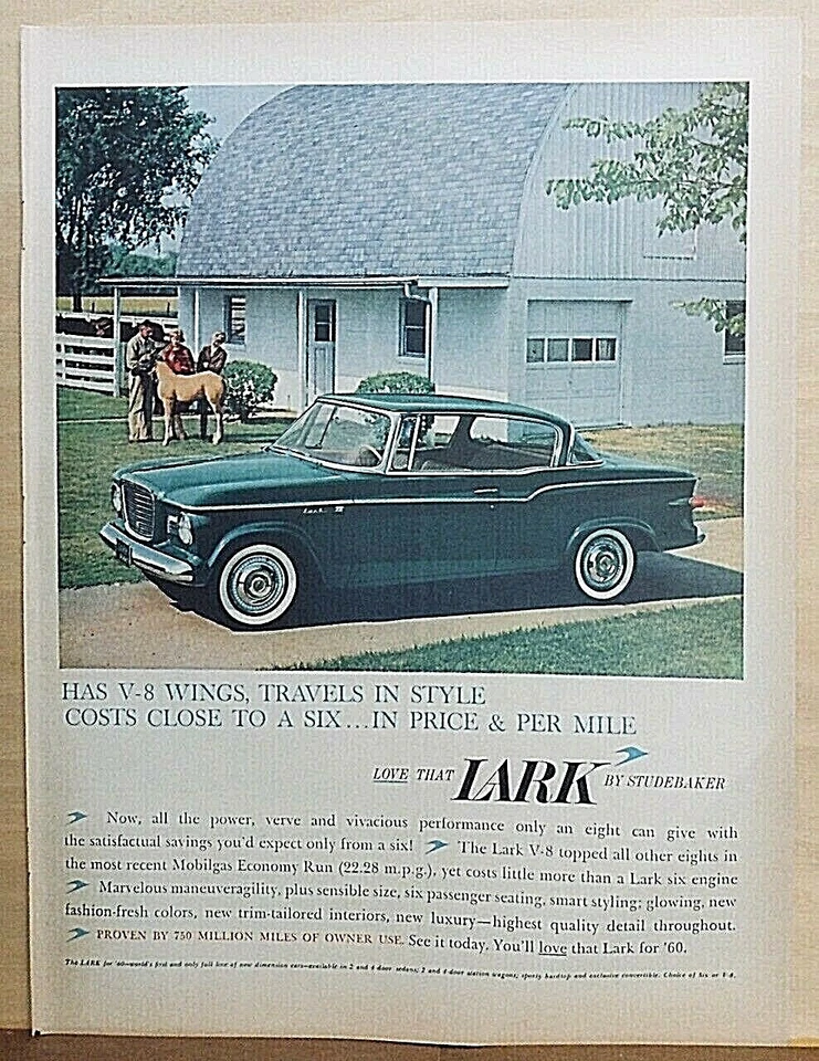 1959 magazine ad for Studebaker - Travels in style, 1960 Lark,  has V-8 Wings - Image 1 of 1