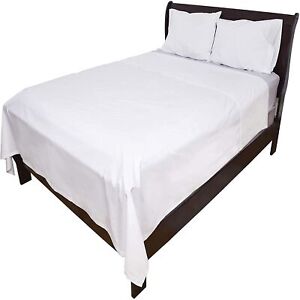 Solid White, Flat Bed Sheets, 1-Piece, 200 Thread Count Poly-Cotton Blend,