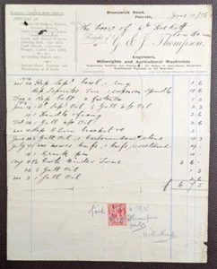 1915 G. & J. Thompson Millwrights Brunswick Road Penrith Invoice - Picture 1 of 1