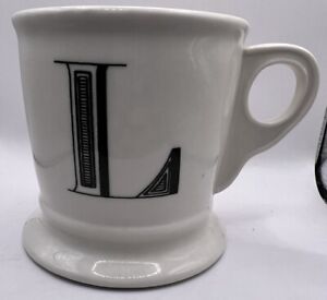 Anthropologie White Coffee Cup Barber "L" Initial Monogram Footed Shaving Mug