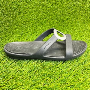 Crocs Sanrah Beveled Circle Womens Size 8 Black Beach Walking Slide Sandals - Picture 1 of 10