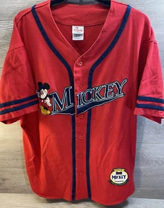 VTG The Disney Store Mickey Mouse Embroidered Baseball Jersey Button Down Large - Picture 1 of 12