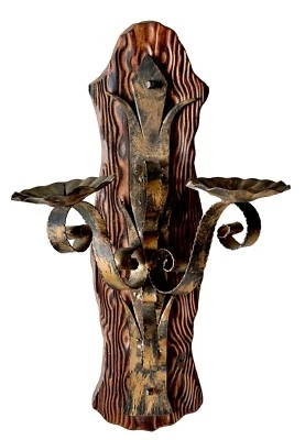Aplique de Pared Vela Madera/Metal Brutalista Renacimiento Español De Colección-Gótico-Hecho en España Foto 1 de 4