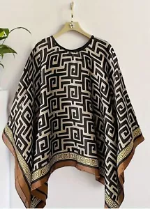 NWT Luxurious Artsy Boho Black and Tan Design Poncho Blouse OS - Picture 1 of 6