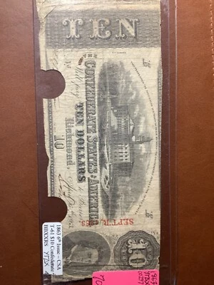 confederate 10 dollar 1863 cut cancelled 002971 3b - Image 1 of 2