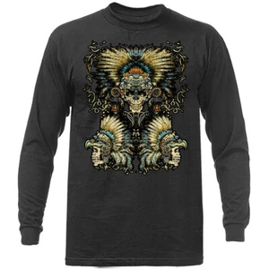 Calaveras aztecas nativas americanas gráfico manga larga - Imagen 1 de 14