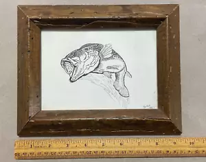 DE COLECCIÓN ENMARCADO EN MADERA BUTCH 1985 ARTISTA FIRMADO ENMARCADO DIBUJO DE PECES DECORACIÓN DE PESCA - Imagen 1 de 5