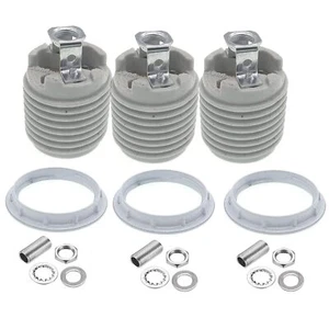 Porcelain Threaded Socket With Metal Shade Ring Ceramic Medium Base Screw Socket - Picture 1 of 5