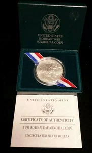 1991 D Korean War Memorial Commemorative Uncirculated Silver Dollar - Picture 1 of 4