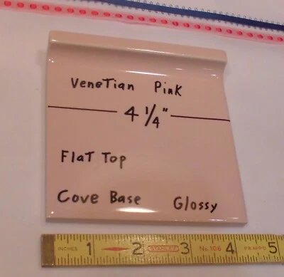 1 pc. Azulejo base cala cerámica *rosa veneciano* 4-1/4" nuevo stock antiguo, tapa plana Foto 1 de 4