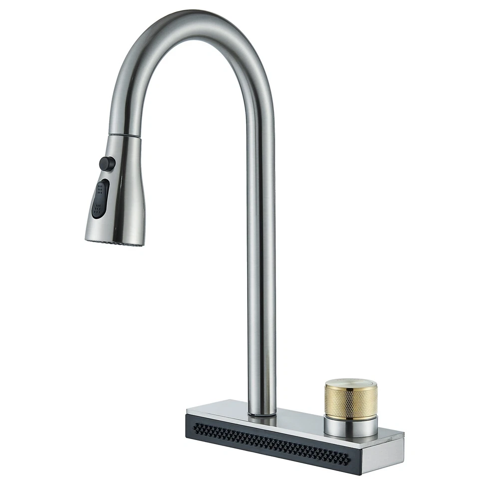 Brushed Nickel Kitchen Faucet Single Handle High Arch 2 Spouts Pull Down Sprayer