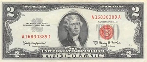 USA $2 Series of 1963 A Block A Red Seal Circulated Banknote ZA - Picture 1 of 2