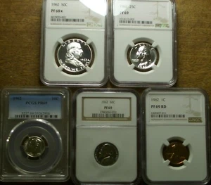 AWESOME 1962 PR68 *STAR FRANKLIN CENT, NICKEL, DIME, QUARTER PR69 PCGS & NGC SET - Picture 1 of 8
