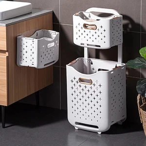 2 Layer Laundry Basket - Plastic Large Collapsible Laundry Basket with Wheel,Fre - Picture 1 of 9