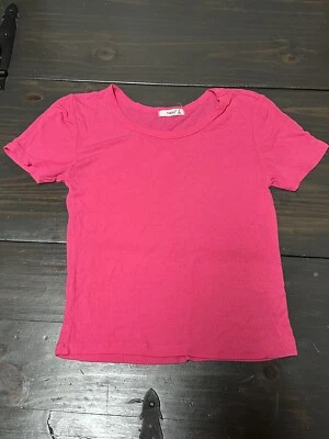 Camisa corta de algodón rosa acanalada Timing para mujer talla mediana tejida elástica Foto 1 de 3