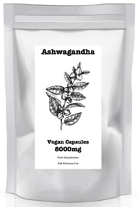 Ashwagandha 8000 mg Vegan Capsules Stress Fatigue Anxiety Mood Fertility Memory - Bild 1 von 2