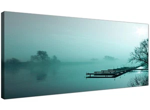 Teal Large Canvas Picture of Jetty Landscape for Living Room 1118 - Picture 1 of 4