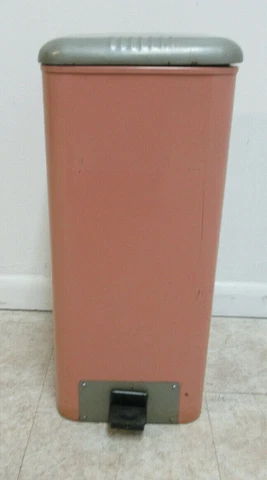Vintage 1950s Industrial Dental Cabinet Trash Can Waste Basket mechanical Lid A Cover