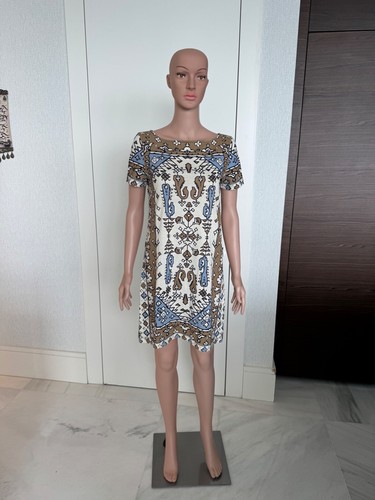 Abito Tory Burch S Stampa Boho 100% Cotone Pima Beige e Blu